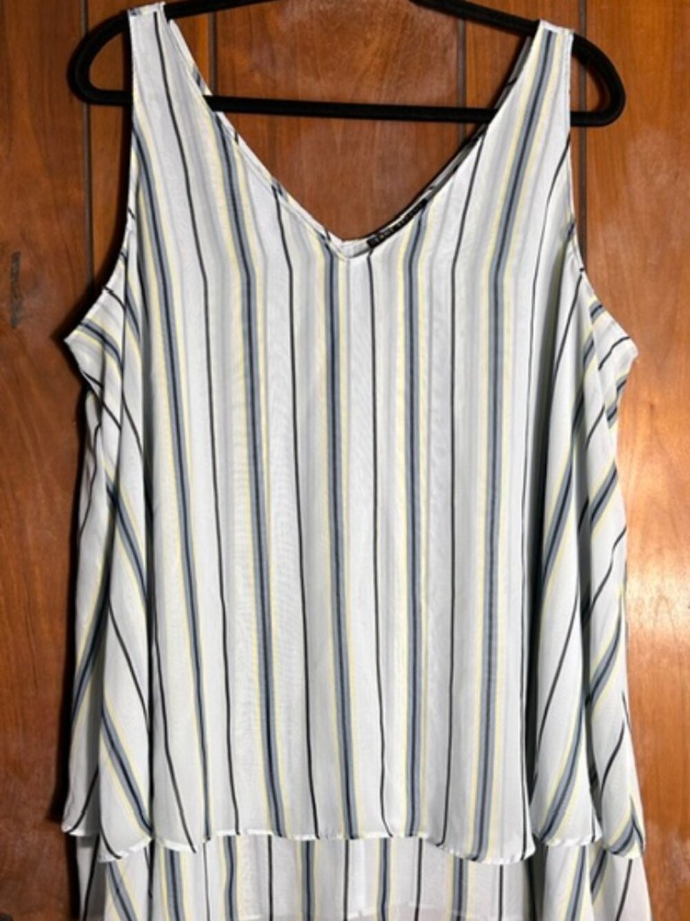 Lane Bryant Tank Top Womens Sz 18 White Striped V-Neck Tunic Sheer Layered